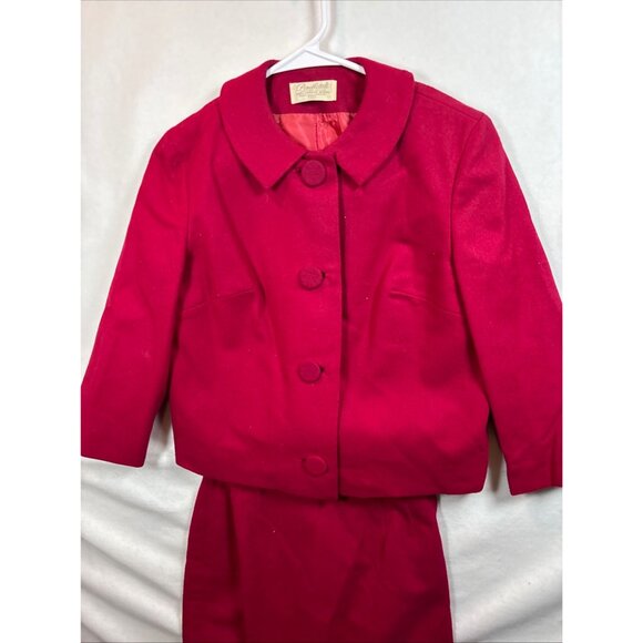 Pendleton Womens Vintage 100% Virgin Wool Skirt Suit Set Red Jacket & Skirt Sz10 - Picture 5 of 14